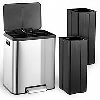 30 Liter/8 Gallon Trash Can, Rectangular Dual Compartment Kitchen Trash, Stainless Steel Garbage Can with 2 x 15L Inner Buckets, Smudge Resistant Trash Can with Lid & Foot Pedal, Hands-Free