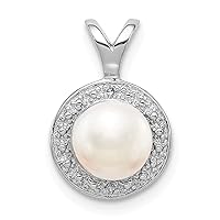 925 Sterling Silver Polished Diamond and Freshwater Cultured Pearl Pendant Necklace Measures 14x10mm Wide Jewelry for Women