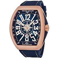 Vanguard Mens Automatic Date 18K Rose Gold Blue Face Blue Rubber Strap Watch V 45 SC DT Yachting 5N.BL