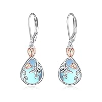 Bee Earrings for Women 925 Sterling Silver Tulip Flower Filigree Dangle Earrings Teardrop Moonstone Jewelry Birthday Gifts for Women
