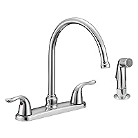 EZ-FLO Kitchen Faucet, Kitchen Sink Faucet with 2 Handles and Pull-Out Side Sprayer, 4-Hole Installation, Chrome, 10201