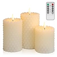 Flameless Candles with Remote, Real Wax Battery Operated Candles with Flickering Flame, Fake LED Electric Timer Candles for Home Holiday Party Christmas Decor（Ivory, Large Bead