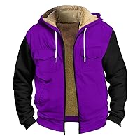 Mens Fleece Jacket Color Block Full Zip Hoodie Fuzzy Fleece Lined Jacket Lightweight Work Sweatshirts Winter Coats
