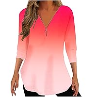 Womens Elbow Length Sleeve Tunic Tops Zip Up V Neck Summer Tshirts Dressy Casual Work Blouse Ladies Tops and Blouse