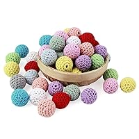 ZHONGJIUYUAN 50pcs Crochet Round Wooden Beads Mix Handmade 18mm Ball Can Chew DIY Nursing Jewelry Organic Teething Bracelet Beads(Random Color)
