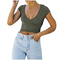 Women Sleeveless Cropped Tank Tops Sexy Summer V Neck Vest Tee Trendy Y2K Crop T-Shirt Casual Workout Cami Shirt