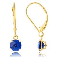 MAX + STONE 10k Yellow Gold 6mm Round September Birthstone Created Blue Sapphire Dangle Earrings for Women with Leverbacks