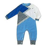 New born Baby Boy Color Block Romper Long Sleeve Cashmere Blue 3-12M