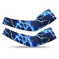 Blue Lightning Cooling Arm Sleeves UV Sun Protector Breathable Ice Silk Compression Sleeves Cover