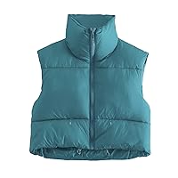 Flygo Women's Cropped Puffer Vest Zip Up Stand Collar Sleeveless Padded Bubble Vest