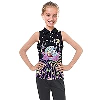 PattyCandy 2-13 Yrs Old Kids Space Universe Casual Shirt Floral Unicorn Pattern Girls' Polo Tee