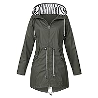 Womens Rain Jackets Waterproof With Hood Lightweight Long Sleeve Windbreaker Zip Up Drawstring Raincoat With Pockets