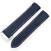 20mm 21mm Rubber Silicone Watch Strap Waterproof Watchband for IWC Mark LE Petit Prince Big Pilot Spitfire Bracelete Accessories (Color : Dark Blue White line, Size : 20mm)