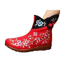 Women and Ladies The Plum Blossom Embroidery Fall Ankle Boot Shoe