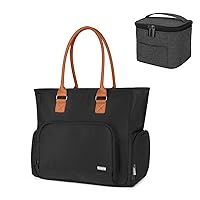 Luxja Leather Handle Breast Pump Tote with A Breastmilk Cooler Bag (Hold Four 5 Ounce Breastmilk Bottles) Bundle, Black