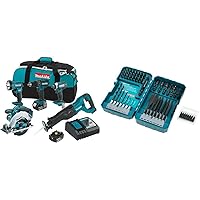 Makita XT505 18V LXT Lithium-Ion Cordless 5-Pc. Combo Kit with with T-01725 Contractor-Grade Bit Set, 70-Pc.