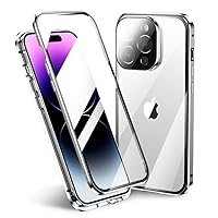 Lockable Magnetic Case for iPhone 15 Pro with Safety Lock Screen Protector Camera Lens Protector Double-Sided Glass 360° Full Body Bumper Cover Clear Case (15Pro, Gray)