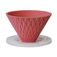 Kofil 13904302 Flow Flow Corrugated Ceramic Coffee Filter Dripper with Dedicated Base, Salmon Pink, Made in Japan