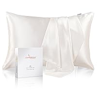 100% Pure Mulberry Silk Pillowcase for Hair and Skin, 6A Grade 22 Momme Silk Pillow Cases with Zipper, Soft Cooling Washable Both Sided Silk Pillow Cover (Ivory White, Standard 20''x26'')