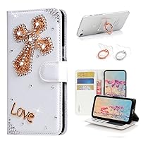 STENES Bling Wallet Phone Case Compatible with Samsung Galaxy A20 / A30 - Stylish - 3D Handmade Cross Design Leather Cover with Ring Stand Holder [2 Pack] - Gold