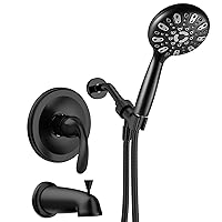 WRISIN Black Shower Faucet Set with Tub Spout (Valve Included), Black Shower Head and Handle Set, Bathtub Faucet Set with 4.7 Inch & 6 Setting Handheld