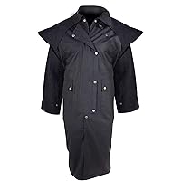 Long Black Mens Oil Cloth Oilskin Western Australian Waterproof Duster Coat Jacket Heavy Duty Warm Tough