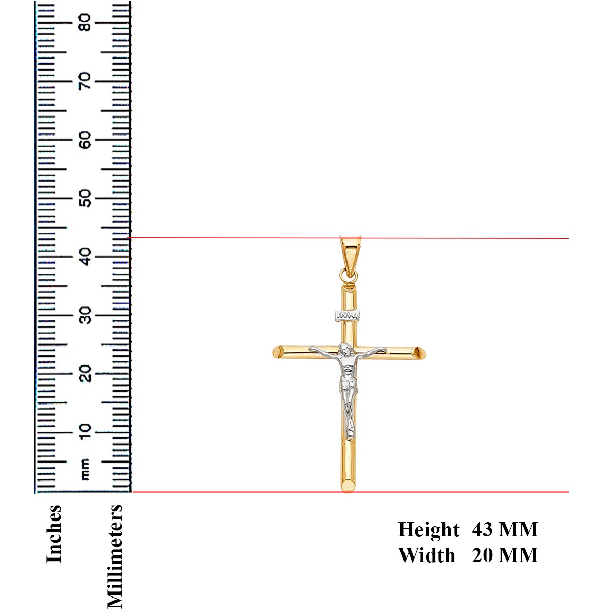 14k Two Tone Gold Religious Crucifix Cross Charm Pendant 43mm X 20mm