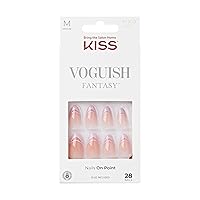 KISS Voguish Fantasy, Press-On Nails, Nail glue included, Rainy Night', Light Pink, Medium Size, Almond Shape, Includes 28 Nails, 2g Glue, 1 Manicure Stick, 1 Mini file