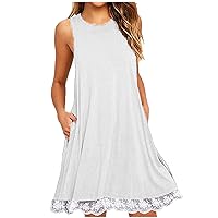 Summer Casual Sun Dresses for Women Sleeveless Tshirt Dress Loose Swing Mini Sundress Beach Swimsuit Cover Ups with Pocket