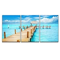 wall26 - 3 Piece Canvas Wall Art - Beautiful Scenery/Landscape Vacation in Tropic Paradise Jetty on Isla Mujeres, Mexico - Modern Home Art Stretched and Framed Ready to Hang - 16