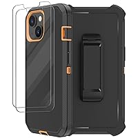 RubCase for iPhone 14 Case (6.1”) with Belt Clip Holster, 2X Screen Protector, Heavy Duty Military Grade Full Body Shockproof Dust-Proof Drop Proof Rugged Protective Cover for iPhone 14 (Orange)