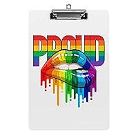 Gay Homosexual Lesbian Rainbow Lips Pride Funny Clipboards with Low Profile Clip Stardard Letter Size Acrylic Clip Board for Office Meeting Classes Use