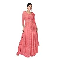 Peach Cocktail Party Woman Heavy Gown Georgette Straight Stylish Salwar Kameez 3850