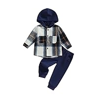 Douhoow Toddler Unisex Baby Clothes Boys Girls Flannel Shirt Tops Plaid Hoodie Sweatshirt + Sweatpants Fall Winter Outfits