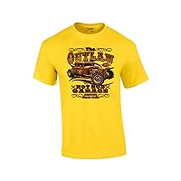 Hot Rod Classic Cars T-Shirt The Outlaw Garage Genuine Stolen Parts Vintage Vehicles Tee Mechanic Car Enthusiast Racing -Yellow-XL