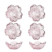 Glass Seasoning Dishes, Cherry-Blossom Tea Bag Holders,Pink Flower Snack Dip Bowls,Sakura Shaped Sushi Sauce Dishes Candle Holders,Set of 6 for Party Housewarming,Christmas,Valentine, Mother's Day