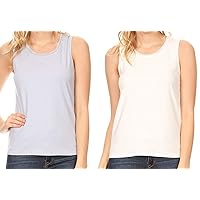 Women’s 2 Pieces Sleeveless Casual Stretch Camisole Basic Tank Tops Shirt S-3XL