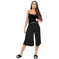 STAR FASHION Ladies Culottes Palazzo Shorts Wide Leg Flared Elasticated Stretchy Loose Short Trousers Pants Casual Womens 3/4 Length Plain Culottes Shorts 8-26