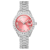 Womens Wrist Watch Diamond Watches Female Stainless Steel Quartz Watch Fashion Pink Dial Watch