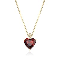 Genuine Birthstone Necklace, Love Heart Pendant in Sterling Silver with 18k Gold Finish