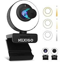 NexiGo N620E Webcam with Light, 1080P 60FPS AutoFocus, ePTZ 2X Digital Zoom, Plug and Play, [Software Included], FHD Streaming Web Camera, Dual Stereo Mics, for Zoom Skype Teams, PC Mac Laptop Desktop