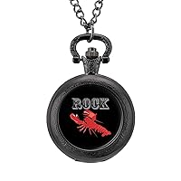 Rock Red Lobster Fashion Quartz Pocket Watch White Dial Arabic Numerals Scale Watch with Chain for Unisex