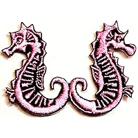 Pink Sea Horse Patch Seahorse Sea Creatures Sea Life Ocean Cartoon Embroidered Applique Craft Handmade Baby Kid Girl Women Clothes DIY Costume Accessory Decorative Repair Patches
