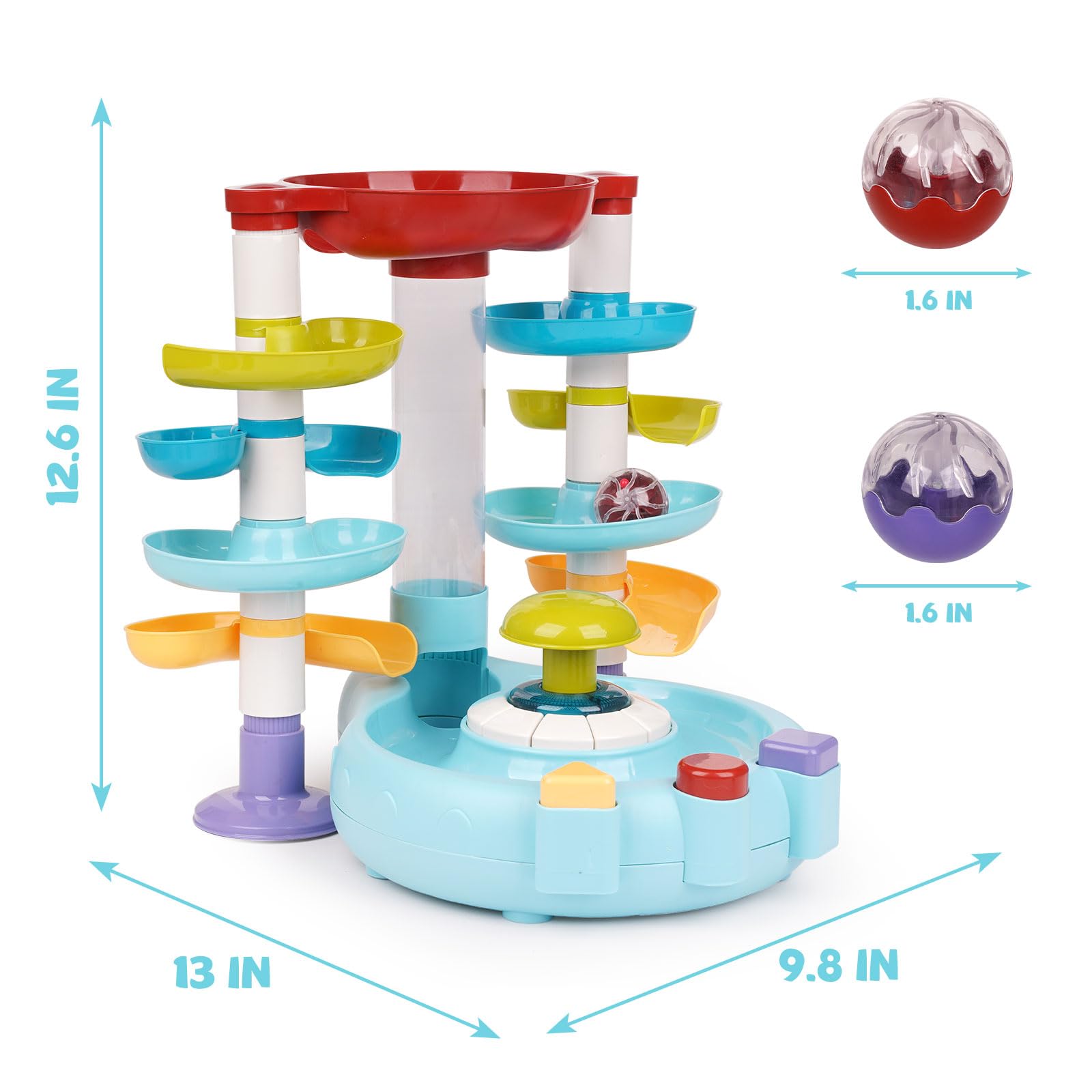 4 Layer Ball Drop Toy and Roll Swirling Tower for Baby and Toddler Toy Busy Ball Popper Toy Ball Activity Toy with Music Lighting,Ball Run Ramp for Baby Learning Preschool Educational Toy