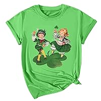 St. Patricks Day Shirt for Womens Cute Girl Printed Holiday T-Shirt Shamrock Printed Shirts Short Sleeve Graphic Tees Tops