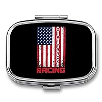 Dirttrack Racing American Flag Rectangular Pill Box Portable Medicine Pill Case 2 Compartment Pill Organizer for Travel Pocket Purse