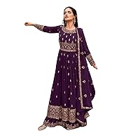 Purple Punjabi Georgette Anarkali Palazo Salwar Kaeez Indian Wedding Dress 7378