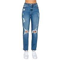 Women's Mom Jean with Blown Out Knee