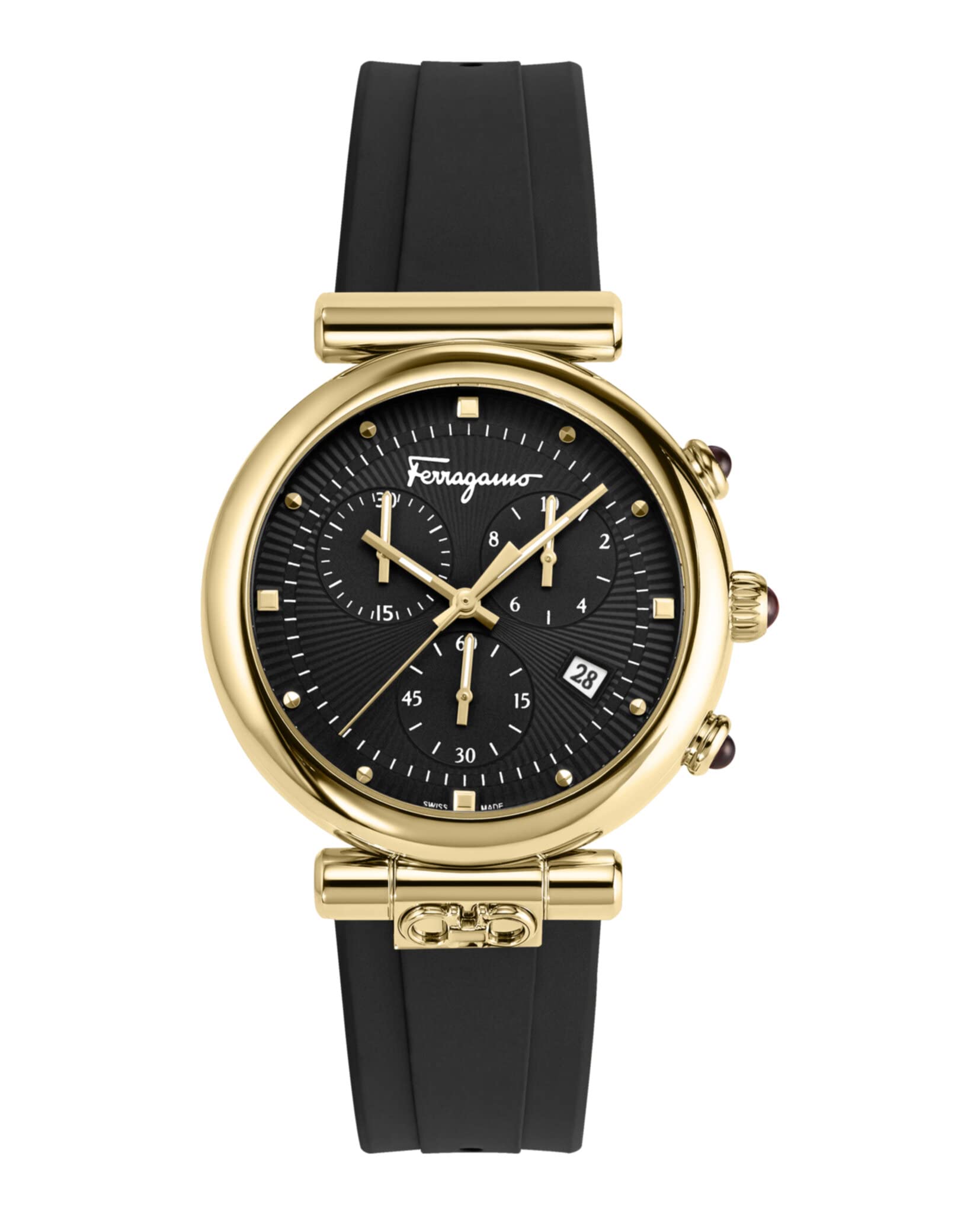Salvatore Ferragamo Women's Stainless Steel Chronograph Quartz Watch with Silicone Strap, Black, 20 (Model: SFYB00221)