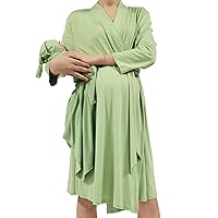 QTECLOR Mommy Robe for Maternity with Matching Swaddle Blanket Girls Boys, Delivery Labor Robe for Hospital Women Dress